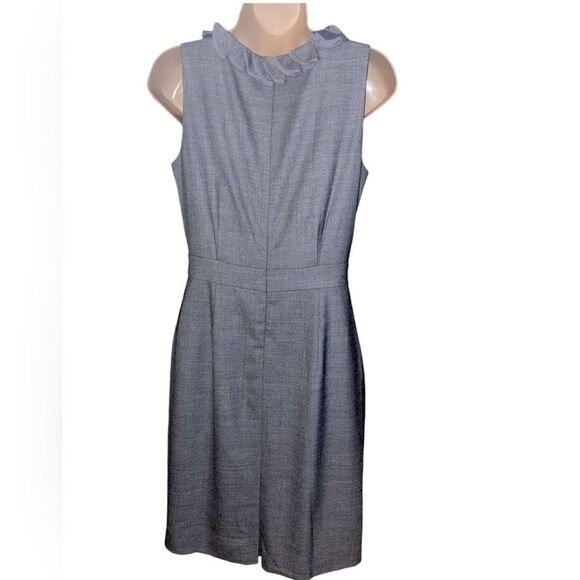 J Crew Womens Size 4 Suiting Leigh Ruffle Neck Gray Sheath Wool Blend Work Dress - Picture 2 of 4